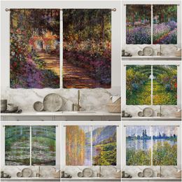 Curtain & Drapes Monet Landscape Painting 3D Digital Printing Kitchen Short Window Curtains 2 PanelsCurtain