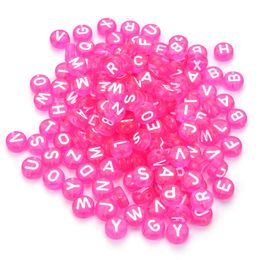 100pcs/lot Diy Loose Bead for Jewellery Bracelets Necklace Making Accessiroes Crafts Acrylic Rose Pink Colour Letter Transparent Beads