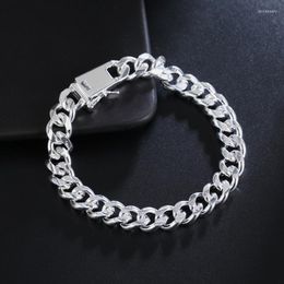 Link Chain Trendy Fashion Jewellery Silver Creative 10MM Square Buckle Side Pattern Bracelet For Men Accessories GiftLink Lars22
