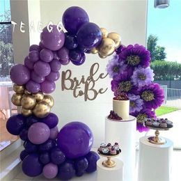 112pcs Metal Gold Mixed Light Purple Latex Balloon Garland Arch Kit For Baby 1th Birthday Party Decoration Balloons Supplies T200526