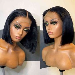 Bone Straight Frontal Wigs For Brazilian Black Women Short Bob 13x4 Lace Front Human Hair Remy Glueless 4x4 Closure 220713
