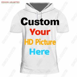 Customised Mens Hoodie T shirt Add Your Own Text Design DIY Personalised Short Sleeve Hoody Tees Gym Workout Hooded Tops S 7XL 220704