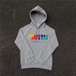 hoodie Trapstar full tracksuit rainbow towel embroidery decoding hooded sportswear men and women sportswear suit zipper trousers Size XL on Sale