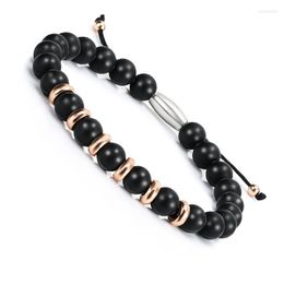 Link Chain Fashion Bracelet Men Natural Agates Black Onyx Beads For Women&Mens Stainless Steel Charm Jewellery