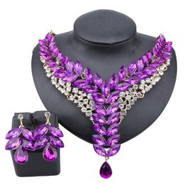 Women's Wedding Bridal Bridesmaid Rhinestone Crystal Statement Necklace Earrings Party Costume Jewelry Set