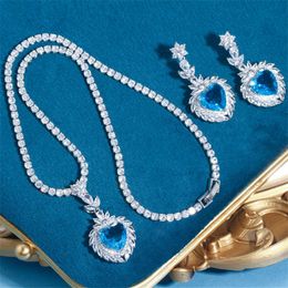 Sparkling Wedding Designer Jewellery Set Heart Tennis Necklace Earring African Sets Blue Green Aaa Zirconia Woman Diamond Earrings Necklaces Dinner Party