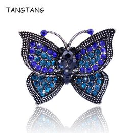 classic brooches Australia - Pins Brooches Classic Vintage Cute Blue Rhinestone Butterfly Metal Antique Color Insect Brosche Women Wedding Bridal Pin BH8350Pins
