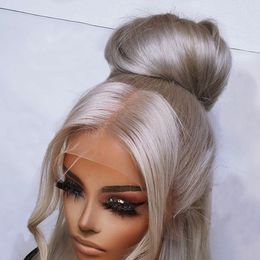 grey wig cosplay UK - Long Straight Gray Lace Front Wigs Heat Resistant Sliver Grey Synthetic Wig Natural Hair for Black Women Cosplay