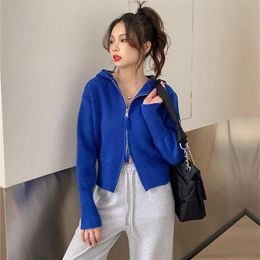 Women's Knits & Tees 2106 2022 Women Sweater Pull Femme Long Sleeve Thick Cardigan Jersey Mujer With Hat Short Size Spring MujerWomen's