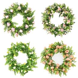 Decorative Flowers & Wreaths Artificial Wreath Iron Grass Ring Garland Wall Hanging Mother's Day For Wedding Or Party Home Decor Rose Ch