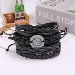 Link Chain 4pcs/set Tai Chi Yin Yang Couple Bracelets Blaack Leather Adjustable Braid Lover Jewellery GiftsLink Lars22