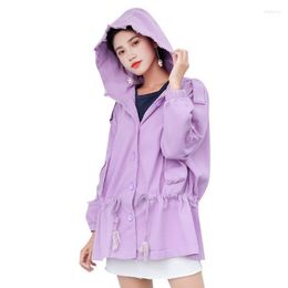 Women's Jackets Oversized Hooded Women Denim Jacket Windbreaker 2022 Autumn Harajuku Korean Loose Lace Up Tassel Pink Purple Jean Coats DH00