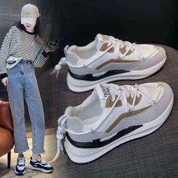 Women Sneakers Fashion Mesh Chunky Sneakers Casual Lace Up Reflective Comfortable Thick Sole White Dad Flats Platform Shoes G220610