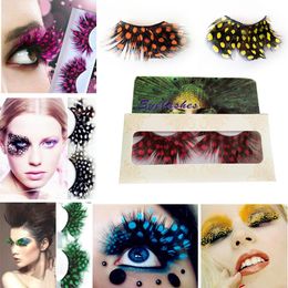 False Eyelashes Pair Feather Dot Extension Makeup Eye Lashes Halloween Xmas Show Masquerade Exaggerated Colourful LashesFalse