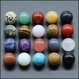 Stone Loose Beads Jewellery 16Mm Natural Amethyst Rose Quartz Turquoise Agate 7Chakra Diy Non-Porous Round Ball Dh8Du