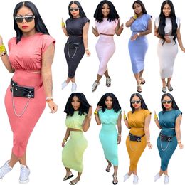 2022 Summer Womens 2 Two Piece Dress Set Sexy Sleeveless T-shirts One Step Skirt Suit Fashion Casual Designer Clothing