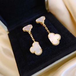 2022 V gold Luxury quality Charm drop earring with grey and white shell beads in 18k gold plated for women wedding Jewellery gift have box stamp PS7887