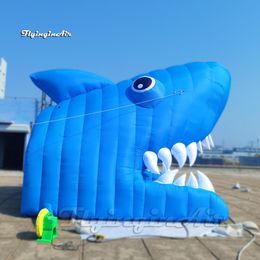 Personalised Blue Inflatable Shark Tunnel Cartoon Sea Animal Mascot Air Blow Up Shark Head With Open Mouth For Outdoor Entrance Decoration