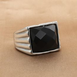 simple wedding rings for men NZ - Wedding Rings Fashion Jewelry Stainless Steel Black Stone Ring Men Trendy Simple Punk Gift 29057Wedding