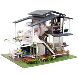 New DIY Big Monet Garden Doll House Wooden Model Miniature Building Furniture Miniature Action Figure 3D Manual Toy For Children AA220325