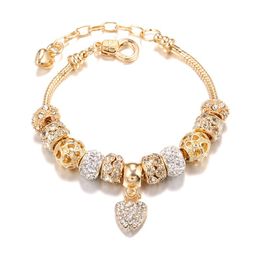 Gold Beaded Bracelet Alloy Heart Pendant Bracelet Ladies Fashion Jewelry Accessories Creative Gift