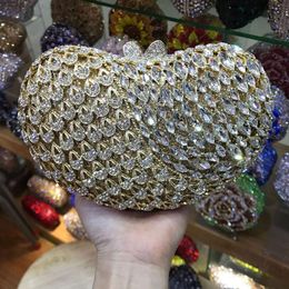 Evening Bags Gold Silver Heart-shaped Women's Prom Party Clutch Purses Wedding Crystal Diamond Rhinestones Bag Ladies Bridal HandbagsEve