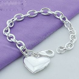 925 Sterling Silver Smooth Heart Photo Frame Pendant Bracelet For Woman Charm Wedding Engagement Party Fashion Jewelry