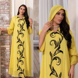 Ethnic Clothing Spring Arrival Hooded Dress Yellow Abayas Islam Women's Muslim Fashion World Apparel Robe Long Turkey Kaftan Arab