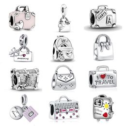 New 925 Sterling Silver Silver Fashion Bag Collection Pendant Amulet for Pandora Original Ladies Jewelry Bracelet DIY Beautifully Made