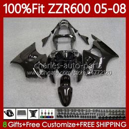 100% Fit Fairings For KAWASAKI NINJA 600CC ZZR-600 600 CC 2005-2008 Bodywork 134No.86 ZZR600 ALL Black 05 06 07 08 ZZR 600 2005 2006 2007 2008 Injection Mould Body Kit