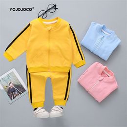 Baby clothes 0-4 years old spring and autumn cotton striped suit boys girls zipper cardigan casual baby 2-piece set 220326