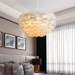 Pendant Lamps Feather Chandelier Bedroom Pendent Lamp Simple Modern Ins 50cm 60cm White Pink Girl Room DecorationPendant