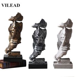 VILEAD Resin 33cm Silence is Gold Mask Miniatures Figurines Abstract Ornament Statuettes Sculpture for Home Decor Y200104