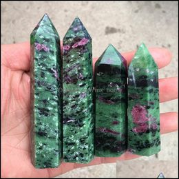 Natural Green Ruby Quartz Crystal Zoisite Obelisk Energy Gemstone Reiki Healing Chakra Point Wand Drop Delivery 2021 Decorative Objects Fi