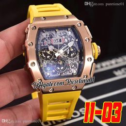 2022 11-03 Miyota Automatic Mens Watch Rose Gold Black Yellow Skeleton Dial Big Date Number Markers Rubber Strap 6 Styles Sports Watches Puretime01 1103-RGB2