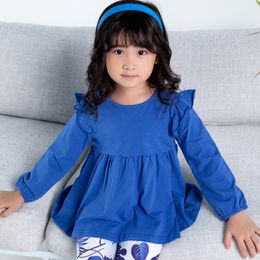 2-Piece Kid Girls Clothing Set Ruffled Long-Sleeve Denim Color Knit Blouse And Floral Print Leggings Clothes 1038 E3