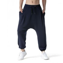 drop crotch pants UK - Men's Pants Summer Streetwear Harem Men Hip-hop Drop Crotch Cotton Joggers Wide Leg Trousers Chic Loose Pantalones Hombre