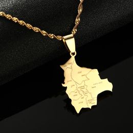 Pendant Necklaces Gold Plated Stainless Steel Bolivia Map Country Cities Name For Women Bolivians Charm Chain JewelryPendant