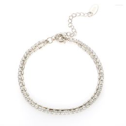 Link Chain Double Layer Bracelet Stainless Steel Zircon &Oval Bead Silver Color For Women Kent22