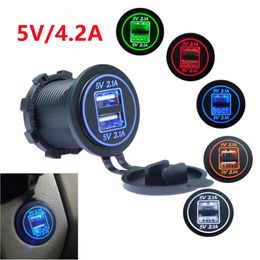 Dual USB Car Charger Socket 5V 4.2A Cigarette Lighter Splitter 2 Port USB Power Adaptor for 12V 24V Motorcycle Truck ATV Boat RV