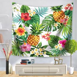 Pineapple Tapestry Wall Hanging Tropical Fruit Decorative Wall Carpet Stylish Bedlinen Tropic Botany Coloured Drawing Tapestry T200622