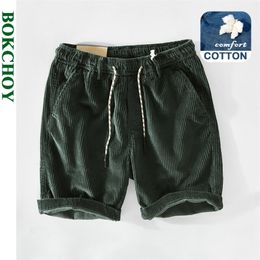 Summer Men s Cotton Corduroy Casual Shorts Khaki Multi pocket Lace Retro Workwear GA T102 220630