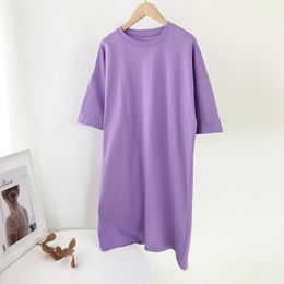 Summer Casual Loose Solid Cotton T Shirt Dress Women O Neck Oversize Mini Dresses Batwing Short Sleeve Basic Robe Vestidos 220518