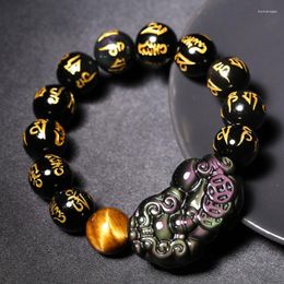 Beaded Strands Original Black Obsidian Bracelet For Men Women Natural Real Beads Stone Tiger Eye Buddha Wrist Bangle Good Luck Wealth Feng T