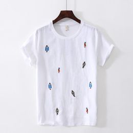 diy shirts UK - Men's T-Shirts Fashion Men Cartoon Printed O-Neck Loose Soft Linen Tops DIY Charactor Print Tshirts Summer White T Shirts M-XXXLMen's