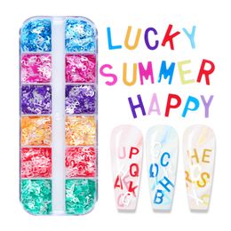 12 Girds Colorful English Alphabet Nail Art Decorations Letter Nail Glitter Sequins Nails Beauty Supplies For Professionals Accessories