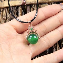 -Colliers pendents Streaming Streaming Welfare Green Chalcedony Pendants925Silver plaqué or incrusté avec Jade Lucky Beads Collier Emerald Chalce