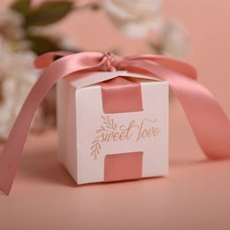 Square Gift Bags Candy Boxes With Ribbon Party Favour Wedding Cookies Chocolate Bags Baby Shower Birthday Party Supplies MJ0491