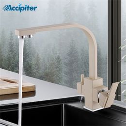 Philtre Kitchen Faucets Deck Mounted Mixer Tap 360 Rotation with Water Purification Beige Mixer Tap Crane For Kitchen T200805