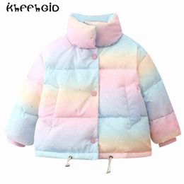 021 New Baby Girl Colourful Beautiful Children Down Jacket Middle And Small Children Short Hooded Winter Jacket Girls' warm Jack J220718